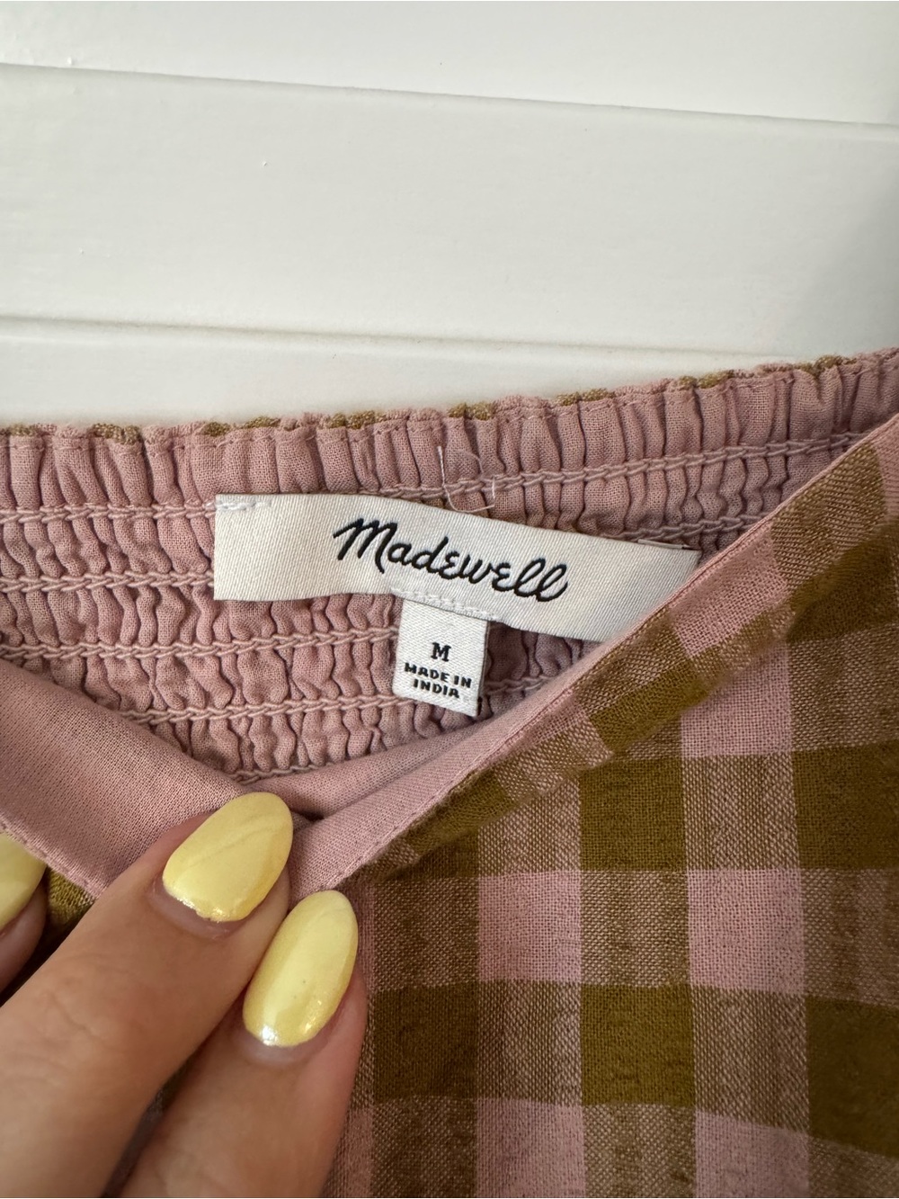 Madewell Dress Square Neck Puff Sleeve Gingham Seersucker in Spiced Olive sz M - Picture 3 of 5